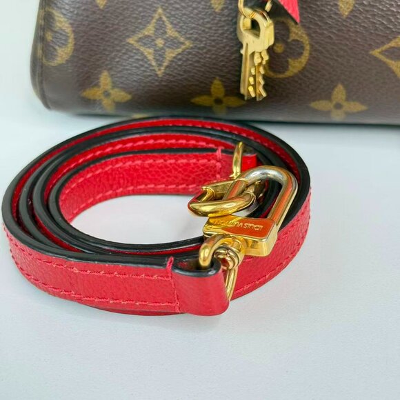 Louis Vuitton Monogram Canvas Shoulder Bag with Red Trim and Gold Lock Closure - Picture 8 of 9